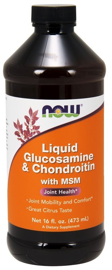 NOW Foods glikozamīna un hondroitīna ar MSM šķidrums — 473 ml.