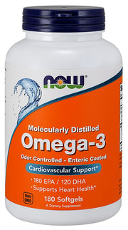 NOW Foods Omega-3 ar enteriski pārklātas — 180 kapsulas