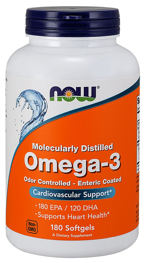 NOW Foods Omega-3 ar enteriski pārklātas — 180 kapsulas