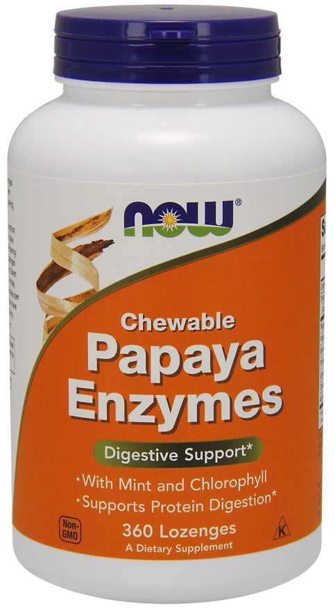 NOW Foods košļājamās papaijas enzīmu tabletes – 360 pastilas