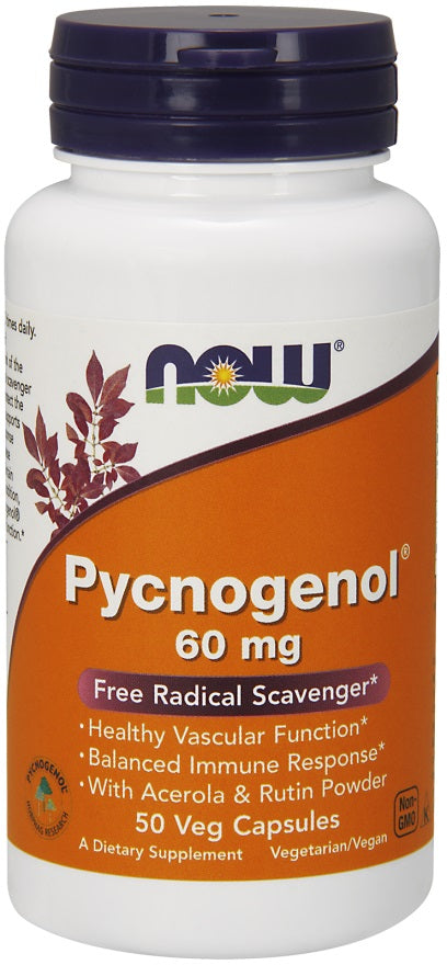 NOW Foods Pycnogenol ar acerolas un rutīna pulveri, 60 mg – 50 kapsulas