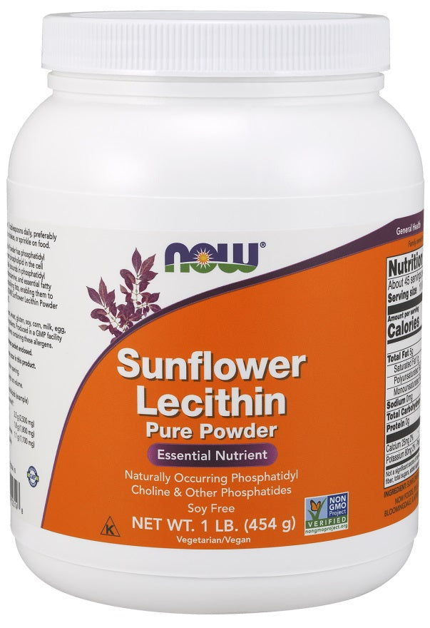 NOW Foods saulespuķu lecitīns, tīrs pulveris – 454 g