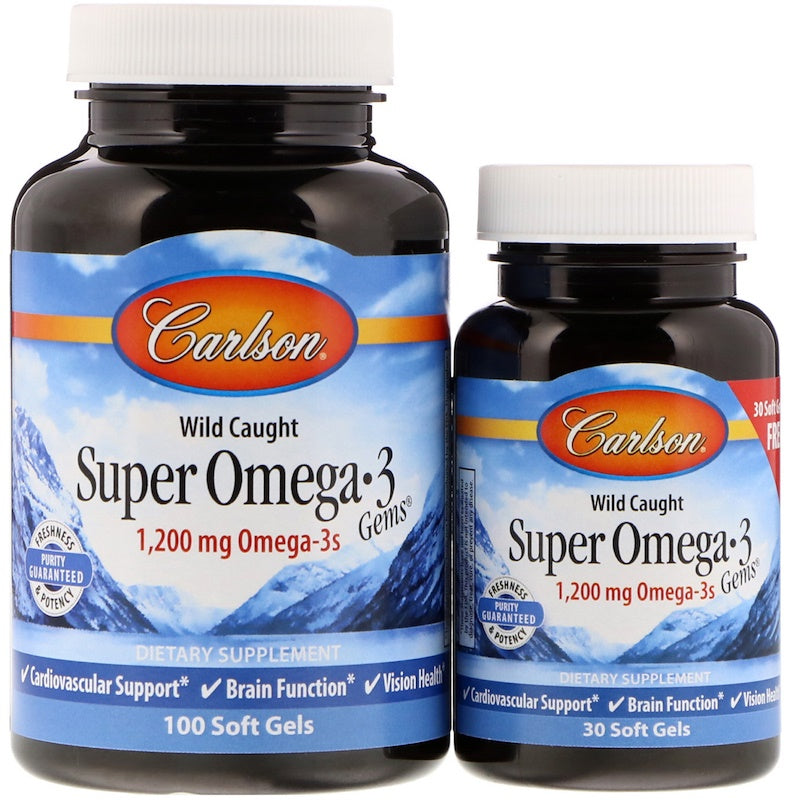 Carlson Labs savvaļas zivju super omega-3, 1200 mg – 100 + 30 kapsulas