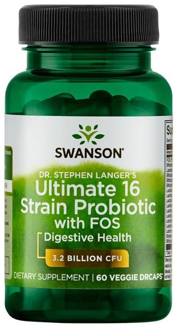 Swanson Dr. Stephen Langer's Ultimate 16 celmu probiotikas ar FOS, 3,2 miljardi KVV – 60 kapsulas