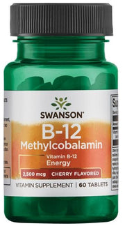 Swanson B-12 vitamīna metilkobalamīns, 2500 mcg ar ķiršu garšu – 60 tabletes