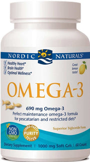 Nordic Naturals Omega-3, 690 mg citrons (zivju želatīns) — 60 kapsulas