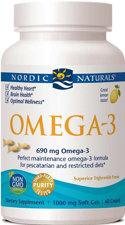 Nordic Naturals Omega-3, 690 mg citrons (zivju želatīns) — 60 kapsulas
