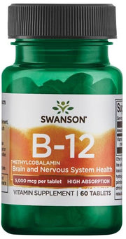 Swanson B-12 metilkobalamīns, 5000 mcg, augsta uzsūkšanās – 60 tabletes