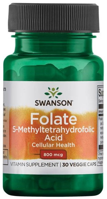Swanson folāts (5-metiltetrahidrofolskābe), 800 mcg – 30 kapsulas