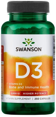 Swanson vitamīns D-3, 2000 IU – 250 kapsulas