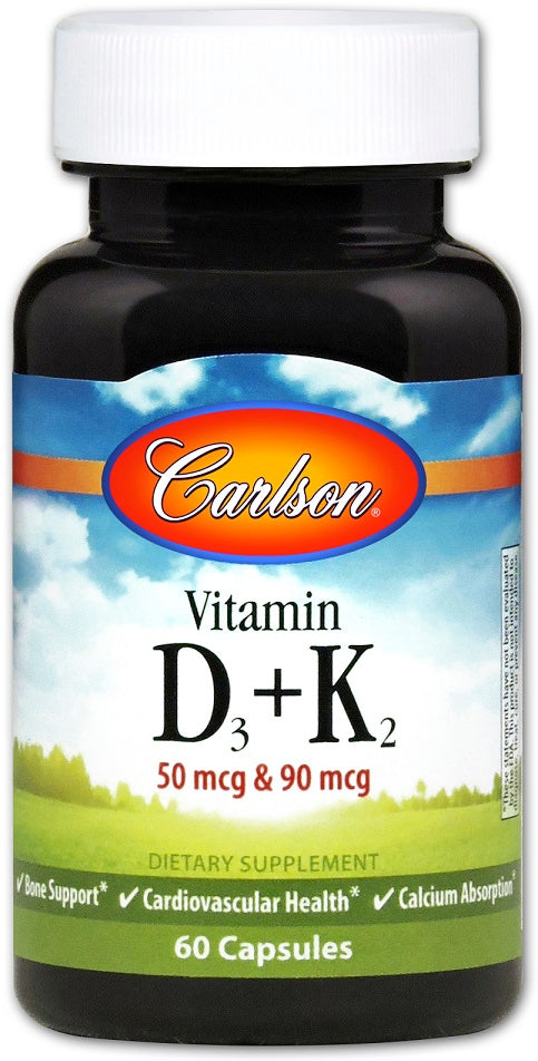 Carlson Labs D3 + K2 vitamīns - 60 kapsulas
