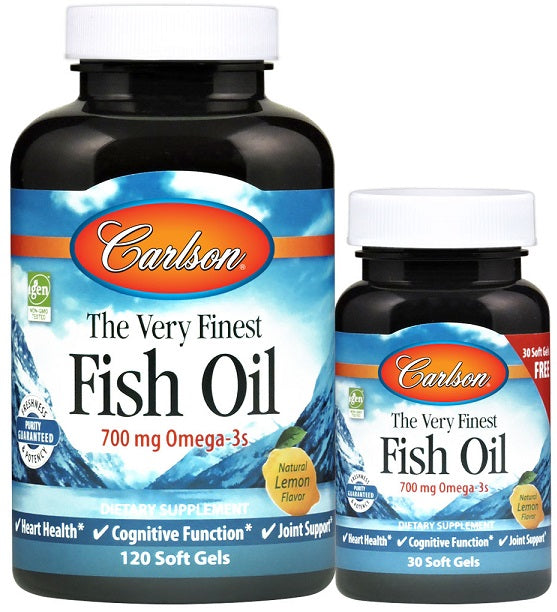 Carlson Labs augstākās kvalitātes zivju eļļa — 700 mg omega - 3, dabīgie apelsīni — 120 + 30 kapsulas