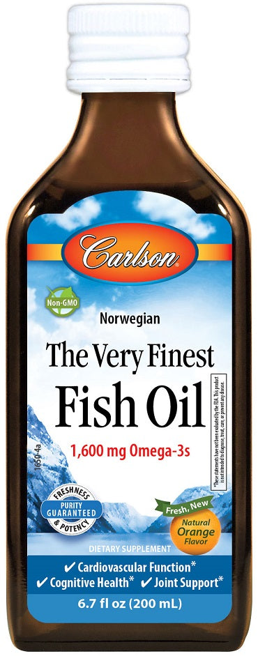 Carlson Labs augstākās kvalitātes zivju eļļa, dabīgie apelsīni – 200 ml.
