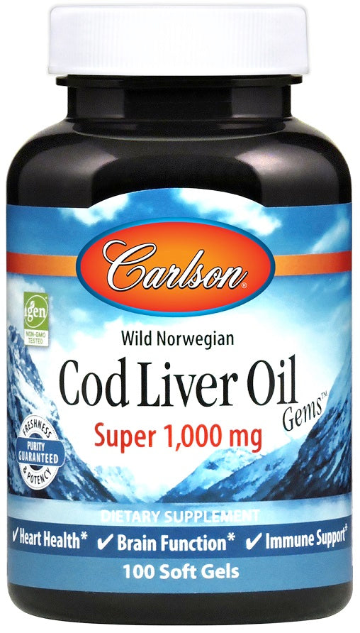 Carlson Labs savvaļas Norvēģijas mencu aknu eļļas dārgakmeņi, 1000 mg – 100 kapsulas