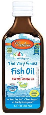 Carlson Labs Kid's augstākās kvalitātes zivju eļļa, 800 mg ar citronu garšu – 200 ml.