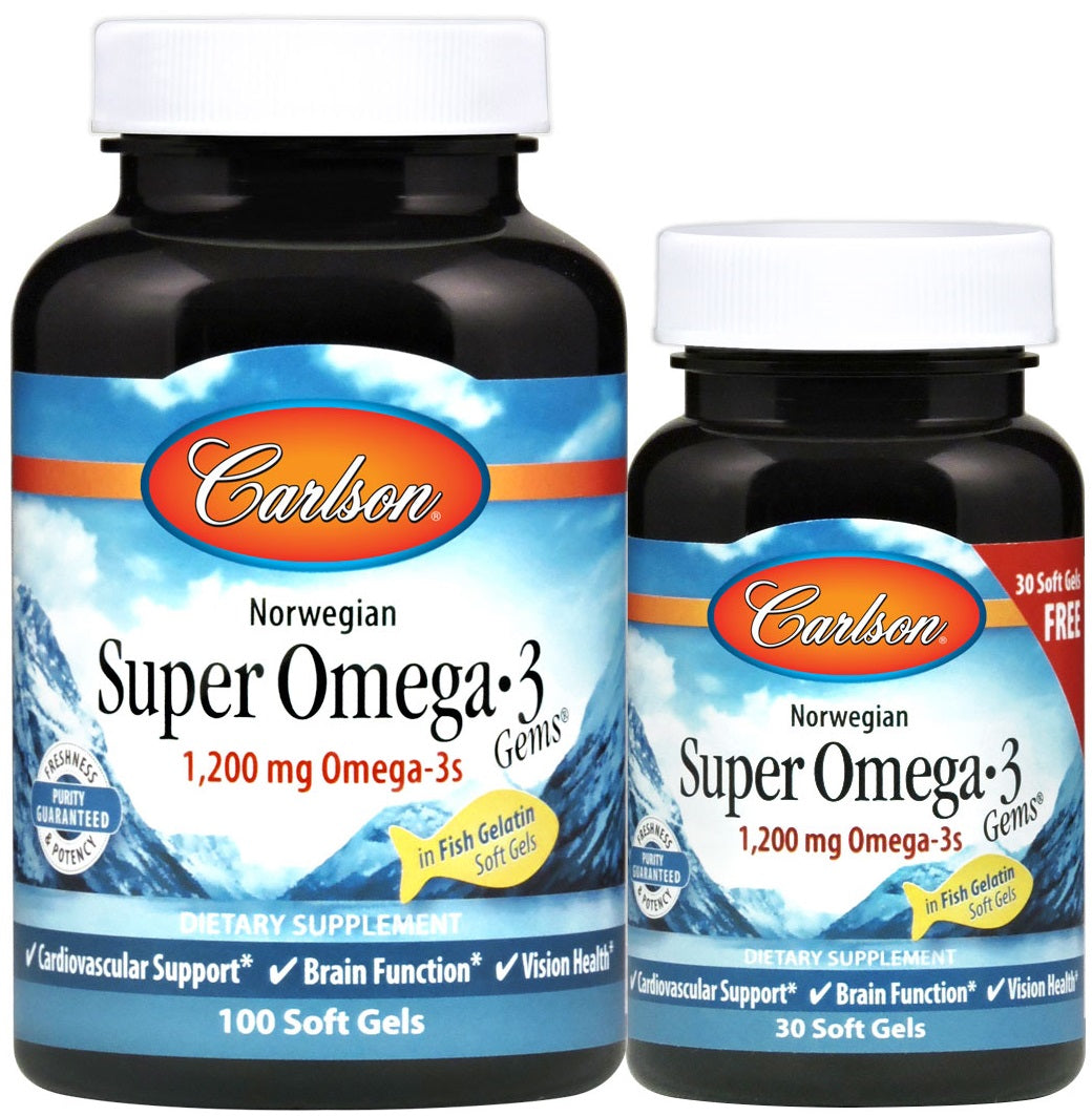 Carlson Labs Norwegian Super Omega - 3 Gems, 1200 mg - 100 + 30 kapsulas