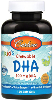 Carlson Labs bērnu košļājamās DHA kapsulas, 100 mg apelsīnu garšas – 120 kapsulas