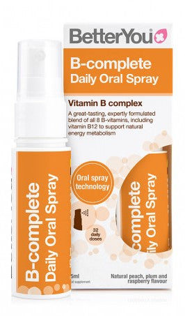 BetterYou B - complete ikdienas mutes aerosols, dabīgs persiks, plūme un avenes – 25 ml.