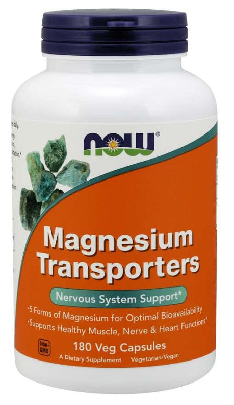 NOW Foods magnija transportētāji – 180 kapsulas