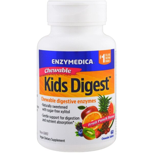 Enzymedica Kids Digest, augļu punšs – 60 košļājamās tabletes
