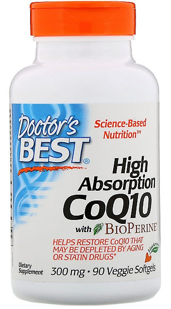 Doctor's Best augsta uzsūkšanās koenzīms Q10 ar BioPerine, 300 mg – 90 veģetārās kapsulas