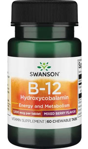 Swanson B-12 hidroksikobalamīns, 1000 µg – 60 košļājamās tabletes