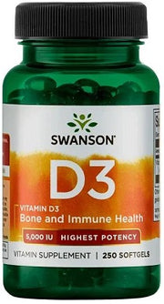 Swanson D-3 vitamīns, 5000 IU – 250 kapsulas