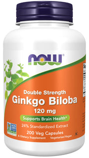 NOW Foods divkāršā stipruma ginkgo (Ginkgo Biloba), 120 mg – 200 kapsulas