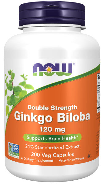 NOW Foods divkāršā stipruma ginkgo (Ginkgo Biloba), 120 mg – 200 kapsulas