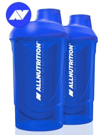 Allnutrition šeikeris ar 2 logotipiem, satriecoši zilā krāsā – 600 ml.
