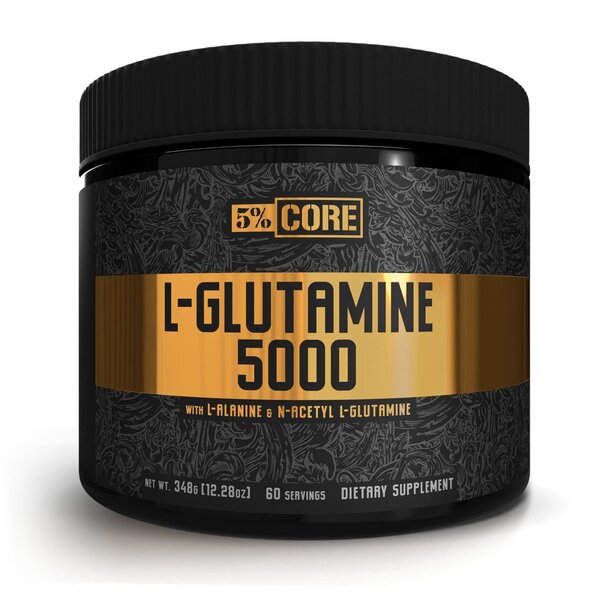 5% Nutrition L-glutamīns 5000 ar uzturvielām – pamatsērija, bez garšas – 348 g