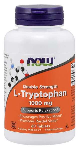NOW Foods L-triptofāns, 1000 mg divkāršs stiprums – 60 tabletes