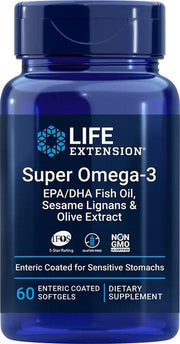 Life Extension Super Omega - 3 EPS/DHS ar sezama lignāniem un olīveļļas ekstraktu – 60 zarnās šķīstošās kapsulas