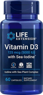 Life Extension D3 vitamīns ar jūras jodu, 5000 SV - 60 kapsulas