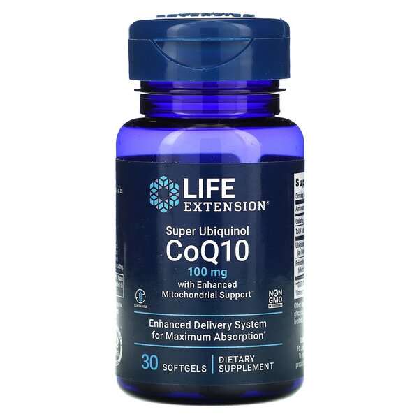 Life Extension Super Ubiquinol CoQ10 ar uzlabotu mitohondriju atbalstu, 100 mg - 30 kapsulas