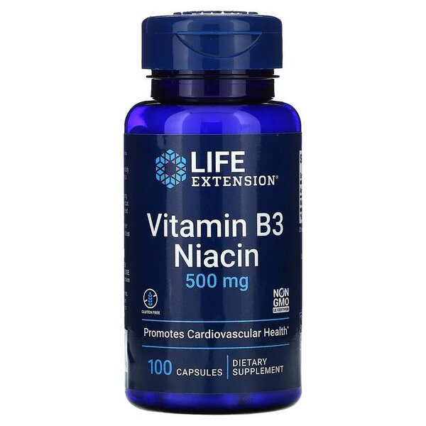 Life Extension B3 vitamīns niacīns, 500 mg - 100 kapsulas