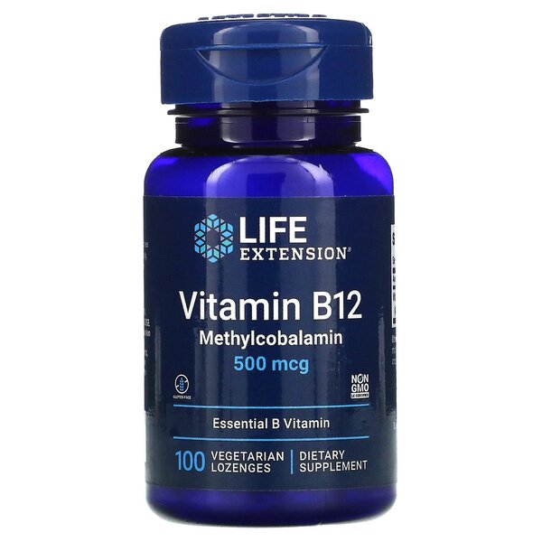 Life Extension vitamīns B12 metilkobalamīns, 500 mcg - 100 veģetāras pastilas