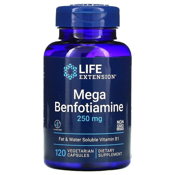 Life Extension Mega Benfotiamīns, 250 mg — 120 kapsulas