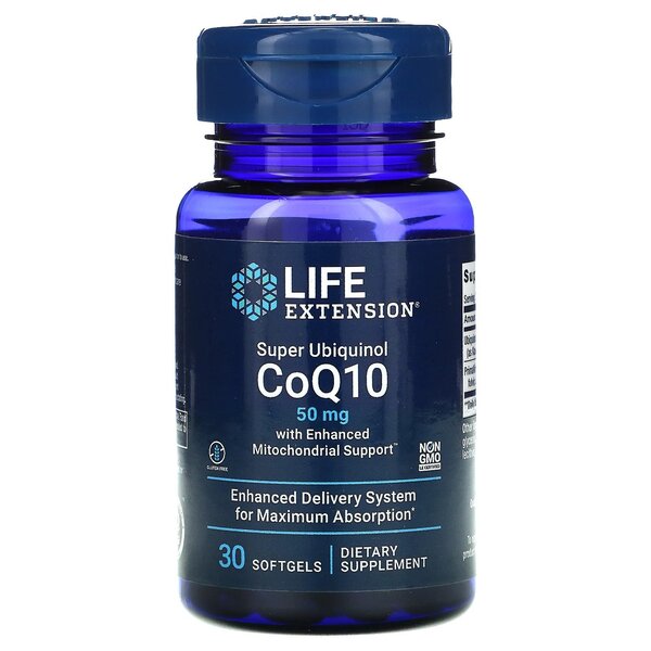 Life Extension Super Ubiquinol CoQ10 ar uzlabotu mitohondriju atbalstu, 50 mg - 30 kapsulas