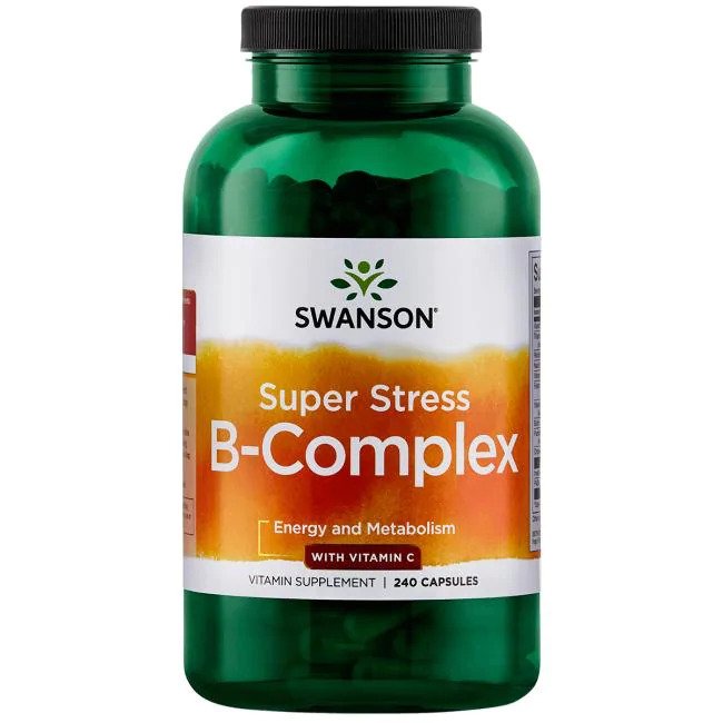 Swanson Super Stress B vitamīnu komplekss ar C vitamīnu – 240 kapsulas