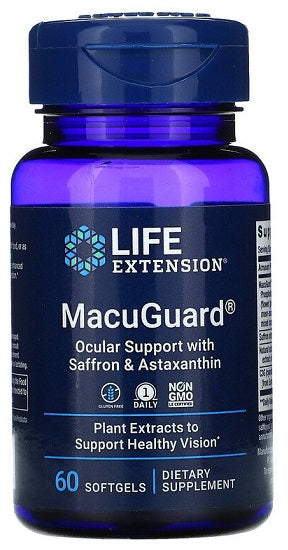 Life Extension MacuGuard acu atbalsts ar safrānu un astaksantīnu – 60 kapsulas