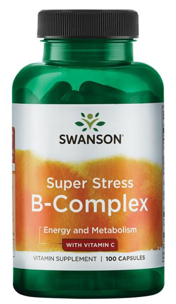 Swanson Super Stress B vitamīnu komplekss ar C vitamīnu – 100 kapsulas