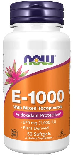NOW Foods E vitamīns - 1000 – dabisks (jaukti tokoferoli) – 50 kapsulas