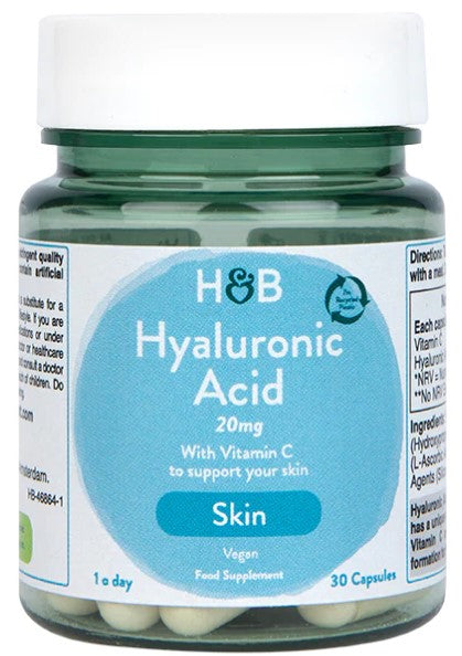 Holland & Barrett hialuronskābe ar C vitamīnu, 20 mg – 30 kapsulas