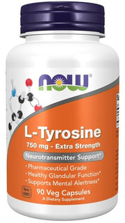 Produkto nuotrauka: NOW Foods L-Tyrosine, Extra Strength 750mg - 90 kapsulių