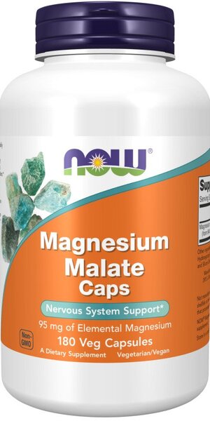 NOW Foods magnija malāta kapsulas – 180 kapsulas