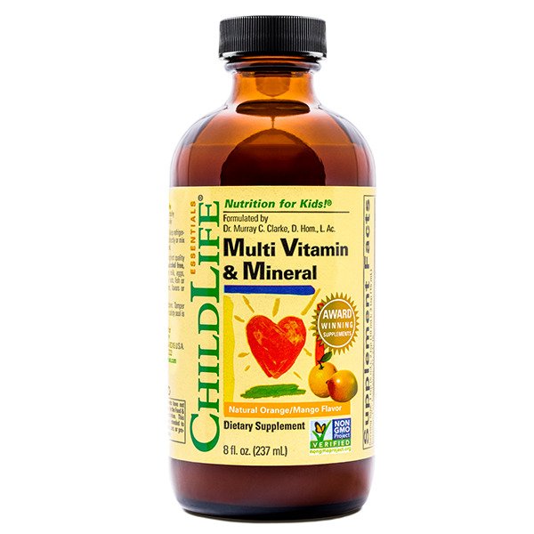 Child Life multivitamīnu un minerālvielu komplekss, dabīgs apelsīnu/mango aromāts – 237 ml.