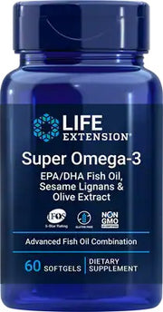 Life Extension Super Omega - 3 EPA/DHA ar sezama lignāniem un olīveļļas ekstraktu – 60 kapsulas