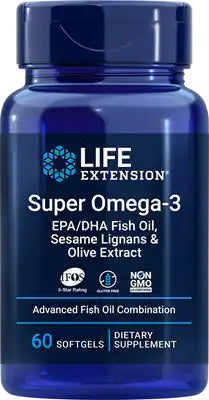 Life Extension Super Omega - 3 EPA/DHA ar sezama lignāniem un olīveļļas ekstraktu – 60 kapsulas