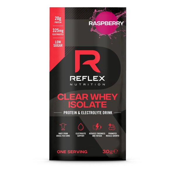 Reflex Nutrition dzidrs sūkalu proteīna izolāts ar aveņu garšu – 30 g (1 porcija)